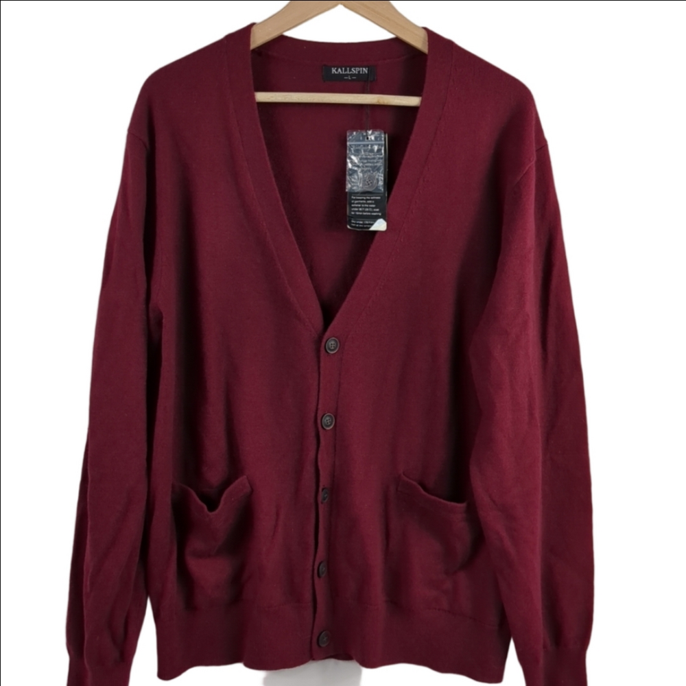 NWT Kallspin Cashmere Wool Cashmere Blend Button Up Cardigan Pockets Size Large